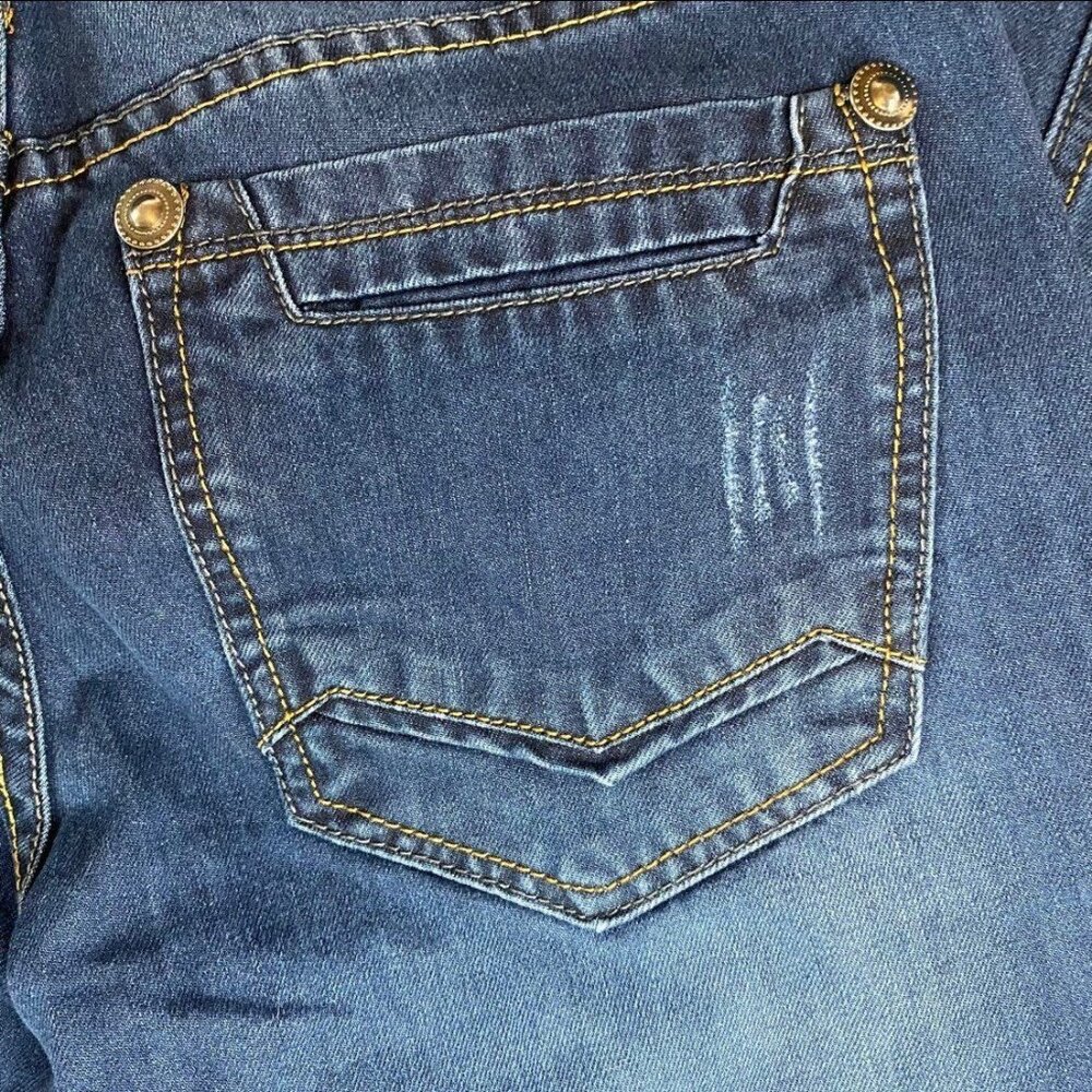 Blue Rag Dark Wash Mid Rise Distressed 5 Pockets Women's Jeans Size 30 - Picture 10 of 12